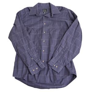 Mens Blue/Grey Jos A Bank Plaid Long Sleeve Cotton Button Down - M